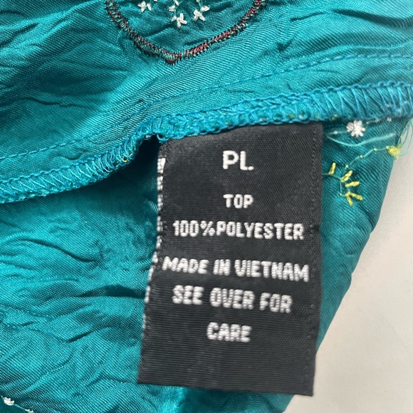 Vintage Emerald green Embroidered Women's Top, size PL - Picture 7 of 7